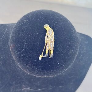 14 KT Gold, 20 Diamond, Pearl, and Gilt Sterling Silver Golfer Pendant / Brooch.